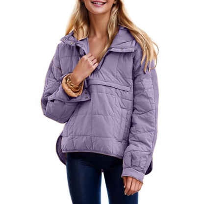 Women's Oversized Quilted Snap Collar Pullover Jacket