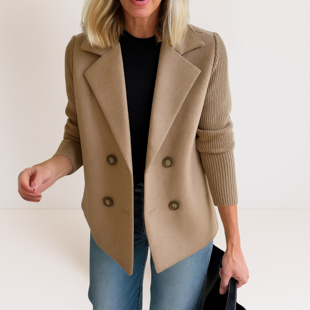Women's Double Breasted Knit Sleeve Blazer