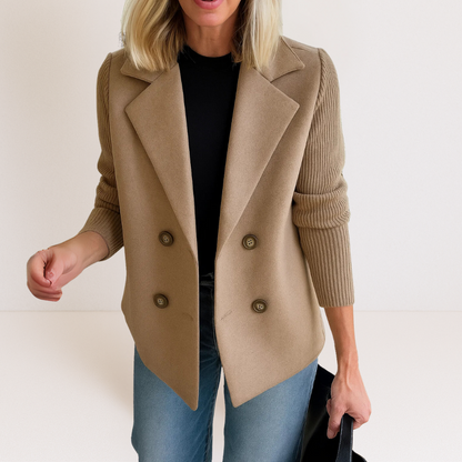 Women's Double Breasted Knit Sleeve Blazer