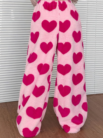 Warm Plaid Plush Sweatpants for Women with Elastic Drawstring Wide Leg Fleece Loungewear Style