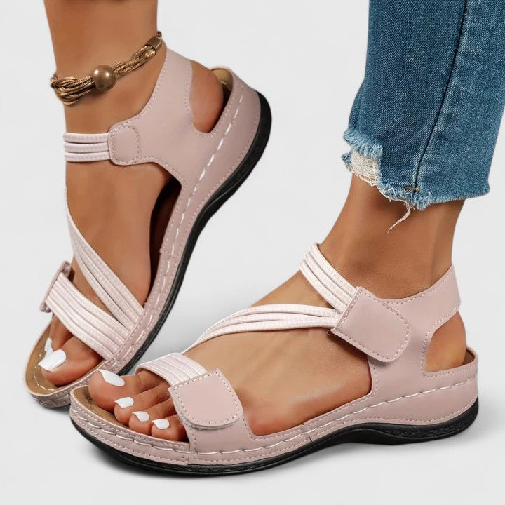 Comfortable Wedge Sandal for Women with Crisscross Strap Velcro Closure Cushioned Sole Casual Style