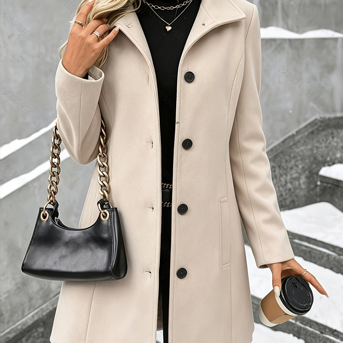 Women's Plaid Stand Collar Wool Coat