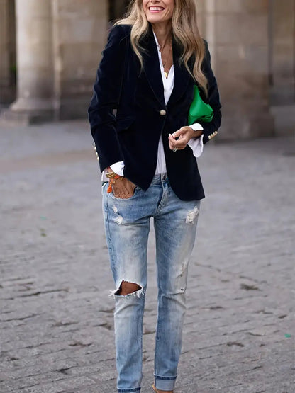 Women's Velvet Peak Lapel Blazer