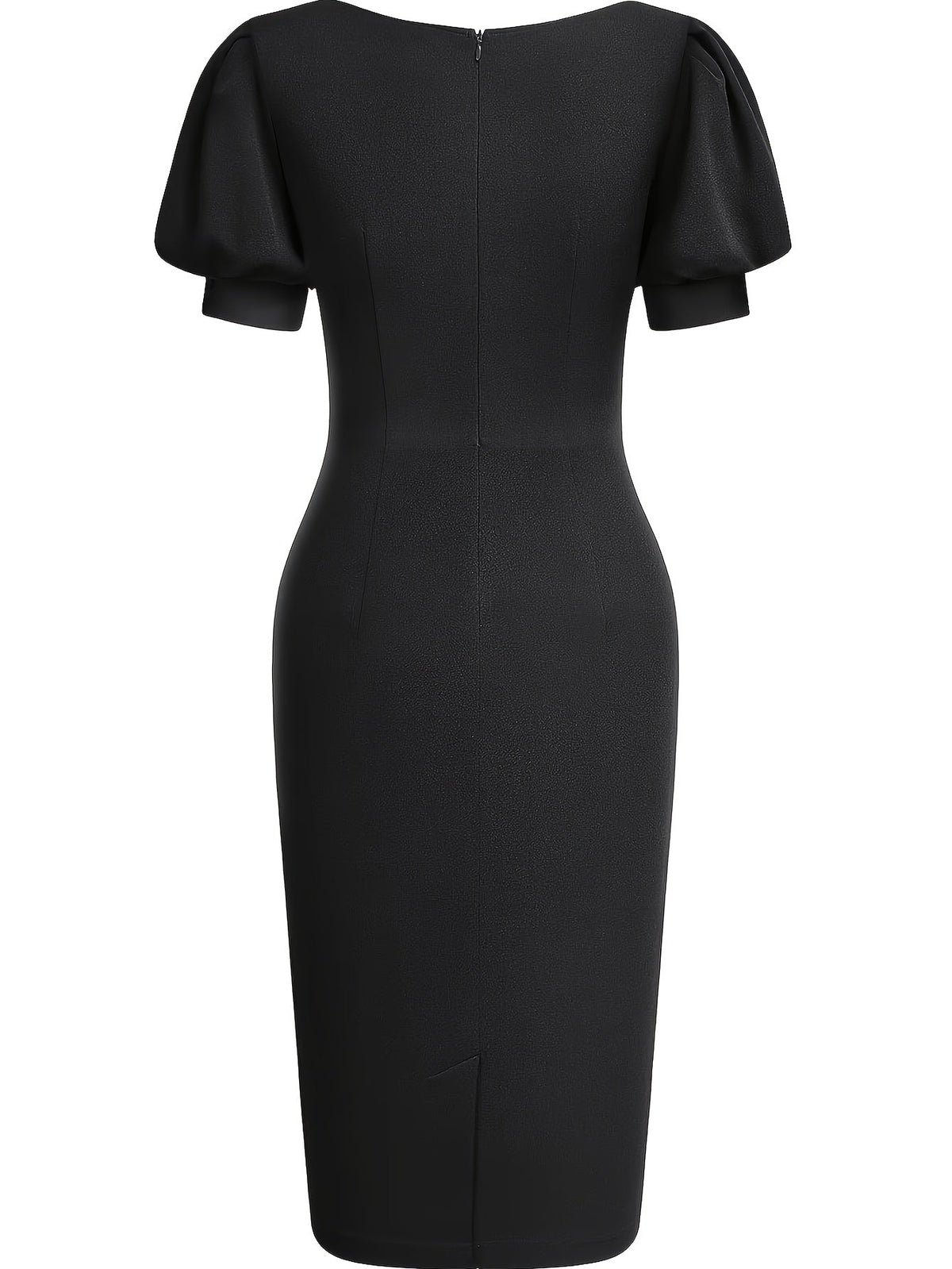 Effortless Cocktail Dress for Women with Scalloped V Neck Balloon Sleeve Bodycon Knee Length Occasion Style