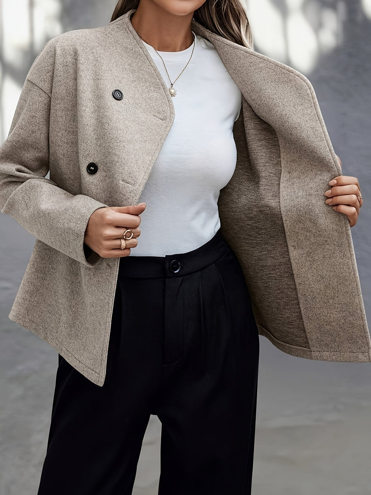 Women's Apricot Double Breasted Wool Pea Coat
