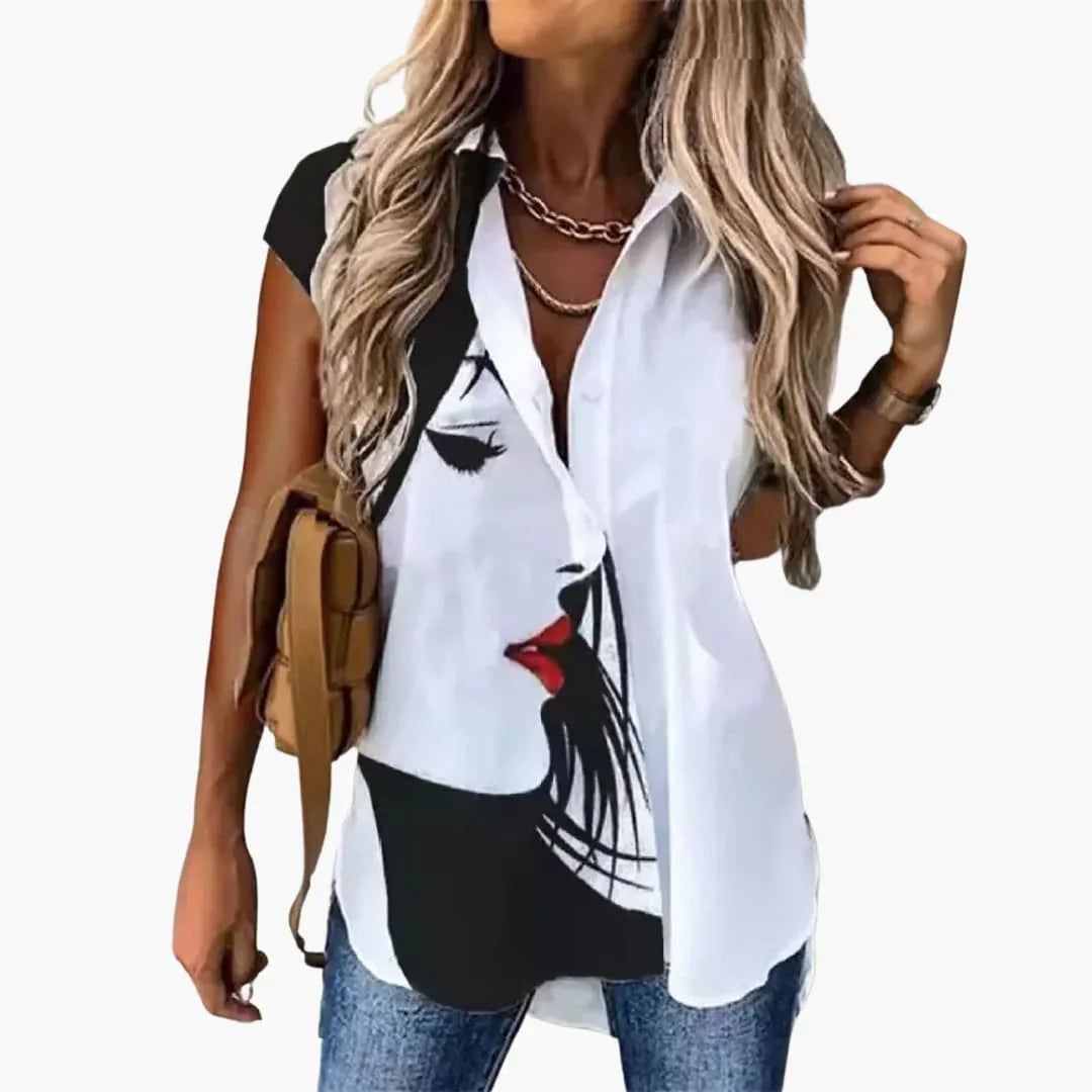 Elegant Butterfly Print Shirt for Women with Collar Short Sleeve Button Front Relaxed Style