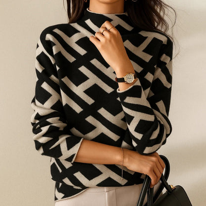 Women's Geometric Print Mock Neck Sweater