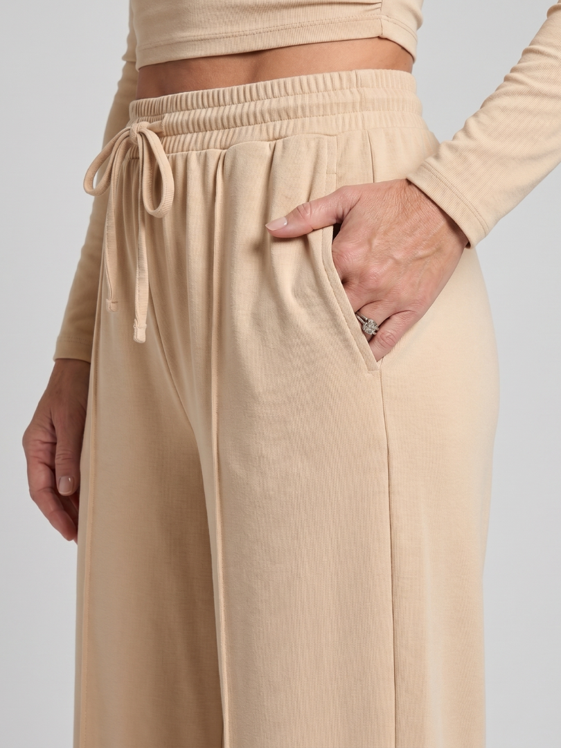 Women Long Sleeve Crop Top and Wide Leg Pants Set