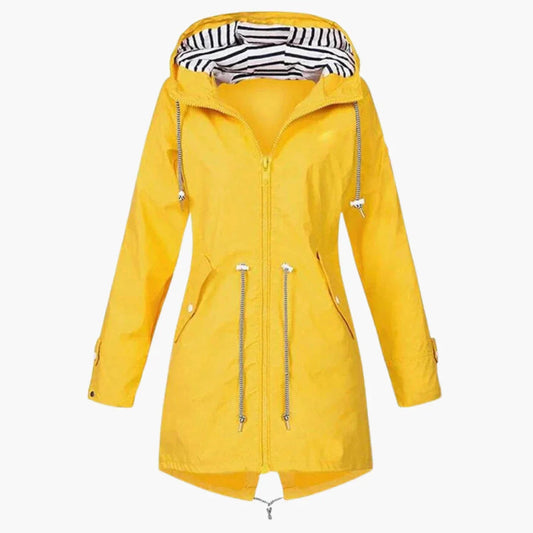 Effortless Yellow Rain Jacket for Women with Hooded Long Sleeve Drawstring Waist Windproof Style