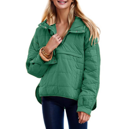 Women's Oversized Quilted Snap Collar Pullover Jacket