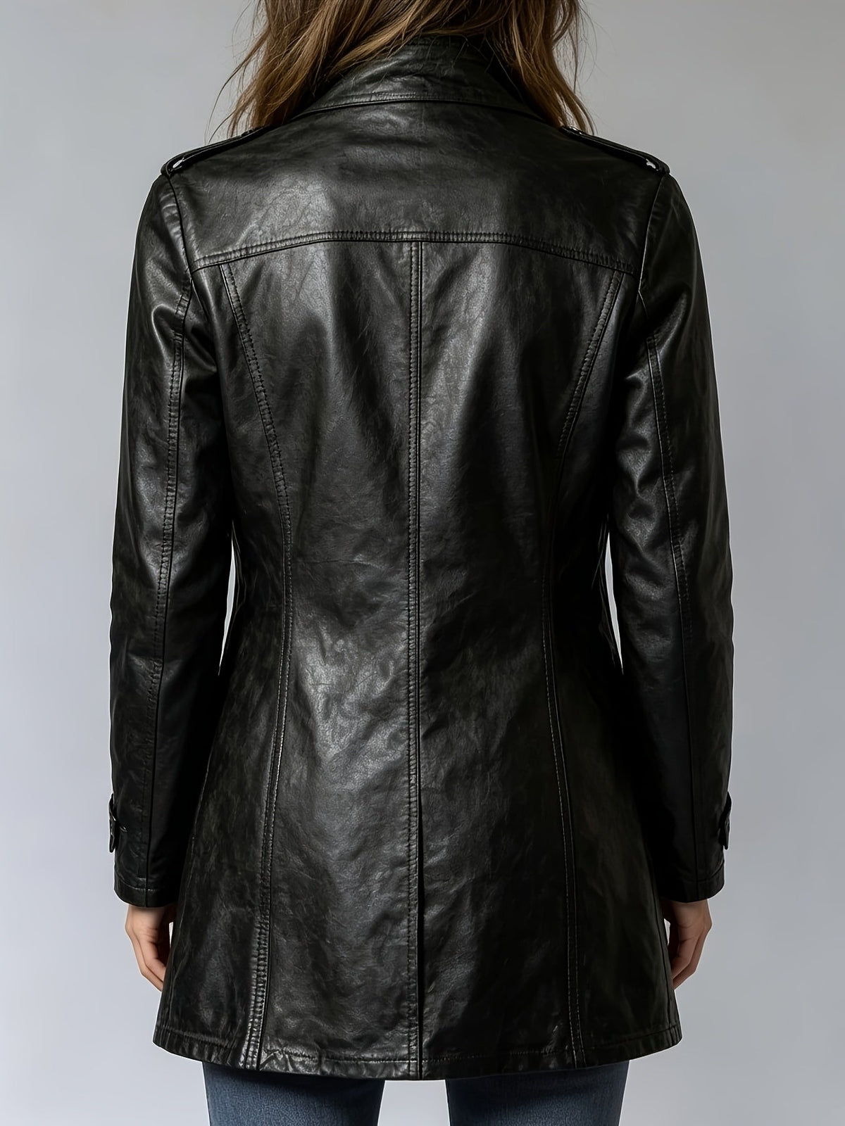 Stylish Black Faux Leather Jacket for Women with Stand Collar Zip Front Fitted Daily Style
