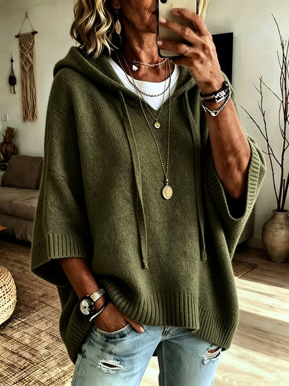 Easy Knit Oversized Hoodie for Women with Hooded Neck Half Sleeve Batwing Easy Style