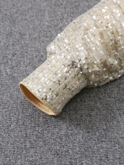 Elegant Sequin Cocktail Dress for Women with One Shoulder Batwing Sleeve Bodycon Sparkle Formal Party Style