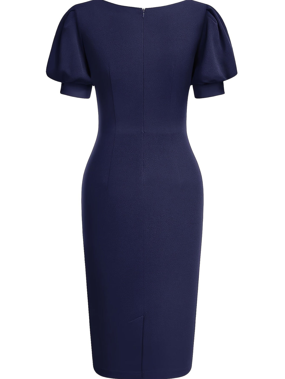 Effortless Cocktail Dress for Women with Scalloped V Neck Balloon Sleeve Bodycon Knee Length Occasion Style