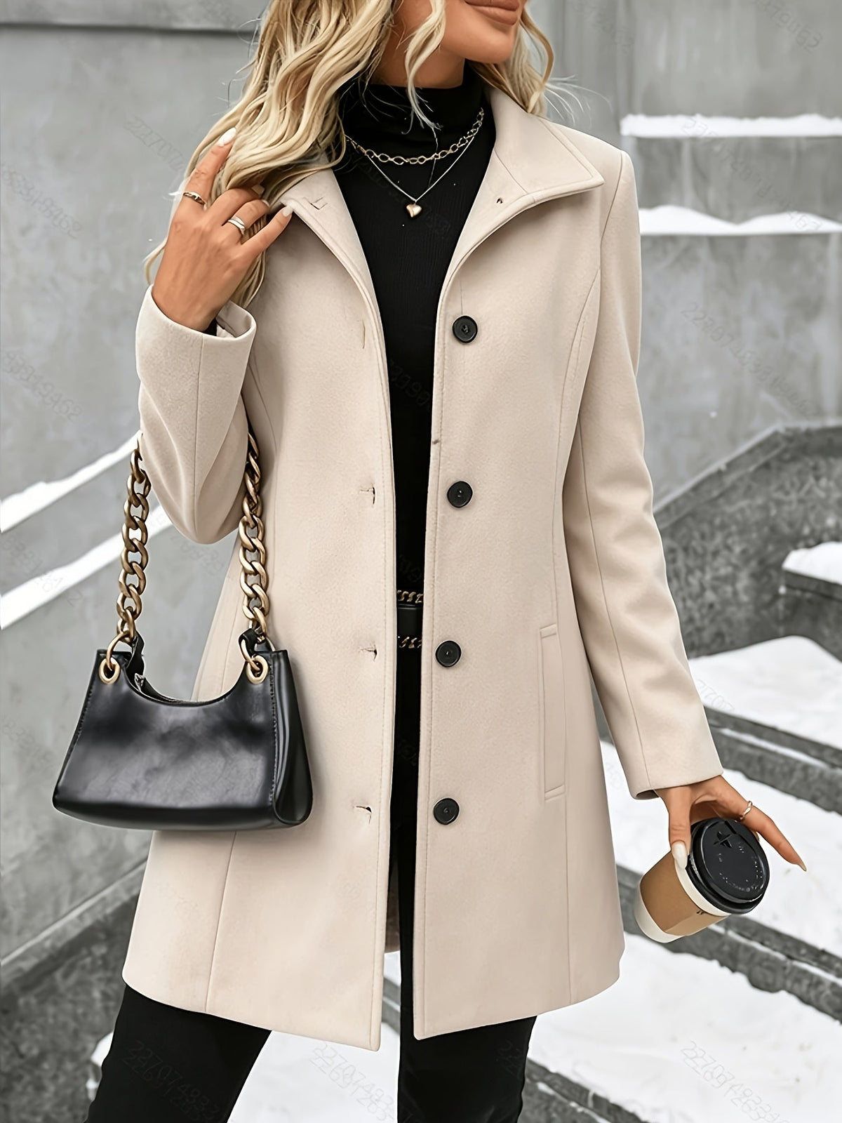 Women's Plaid Stand Collar Wool Coat