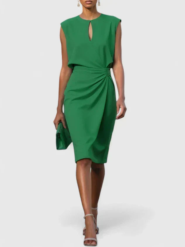 Elegant Sheath Dress for Women with Keyhole Neck Cap Sleeve Ruched Wrap Cocktail Style