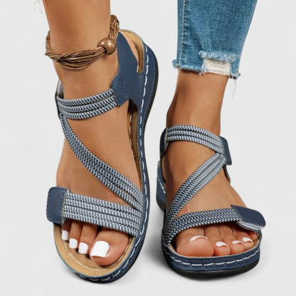 Comfortable Wedge Sandal for Women with Crisscross Strap Velcro Closure Cushioned Sole Casual Style