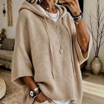 Easy Knit Oversized Hoodie for Women with Hooded Neck Half Sleeve Batwing Easy Style