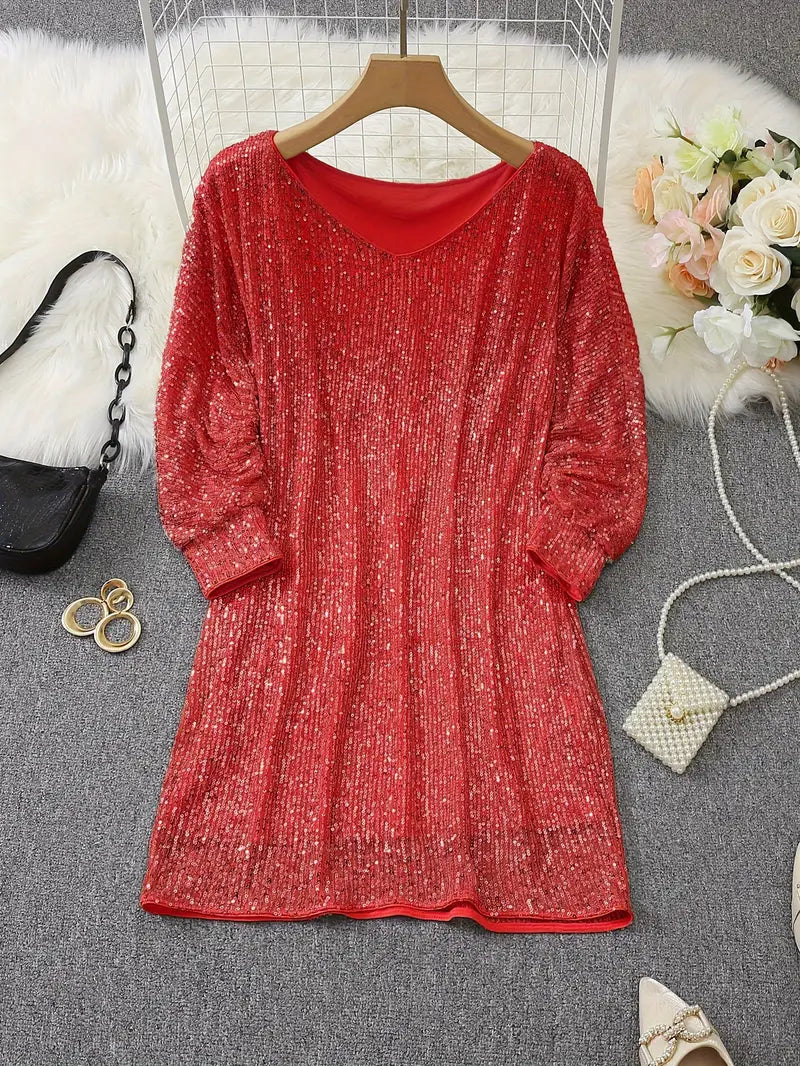 Elegant Sequin Cocktail Dress for Women with One Shoulder Batwing Sleeve Bodycon Sparkle Formal Party Style
