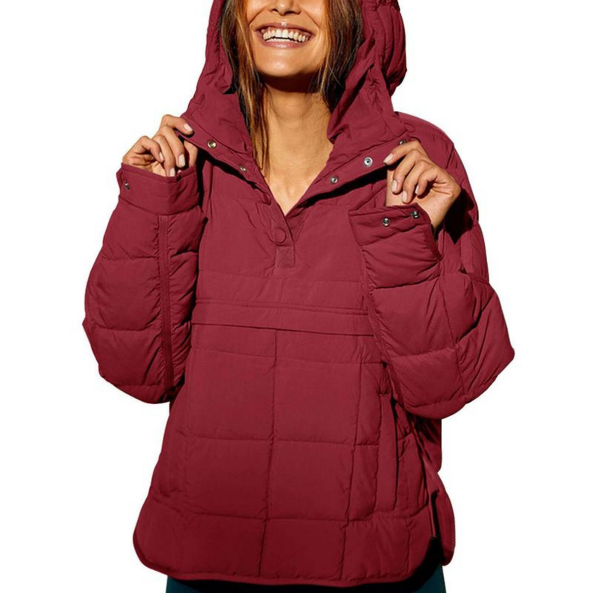 Women's Oversized Quilted Snap Collar Pullover Jacket