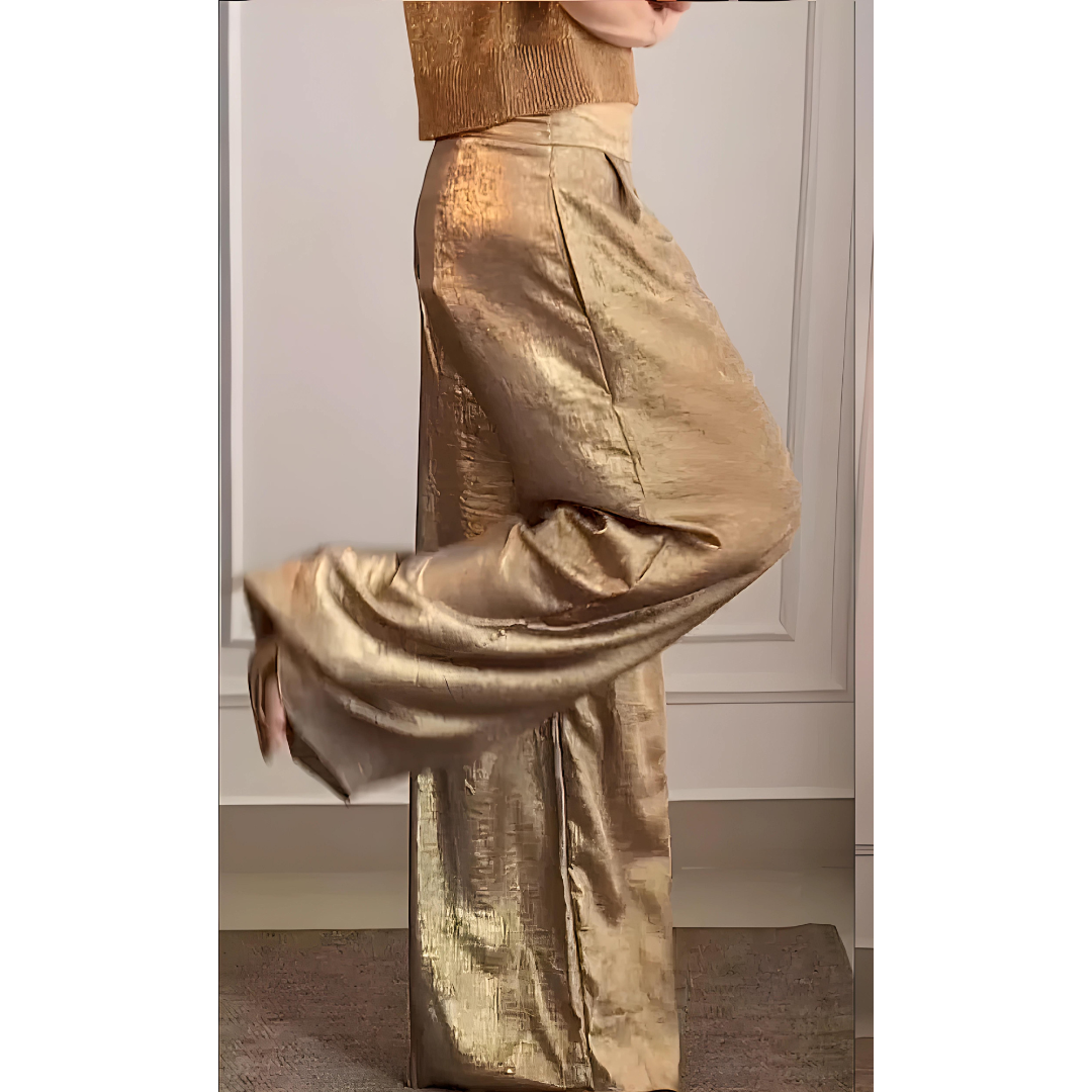 Elegant Wide Leg Pants Two Piece Set for Women with V Neck Short Sleeve Ribbed Knit Relaxed Style