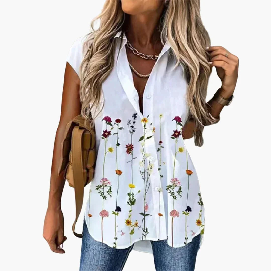 Elegant Butterfly Print Shirt for Women with Collar Short Sleeve Button Front Relaxed Style