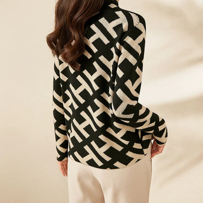 Women's Geometric Print Mock Neck Sweater