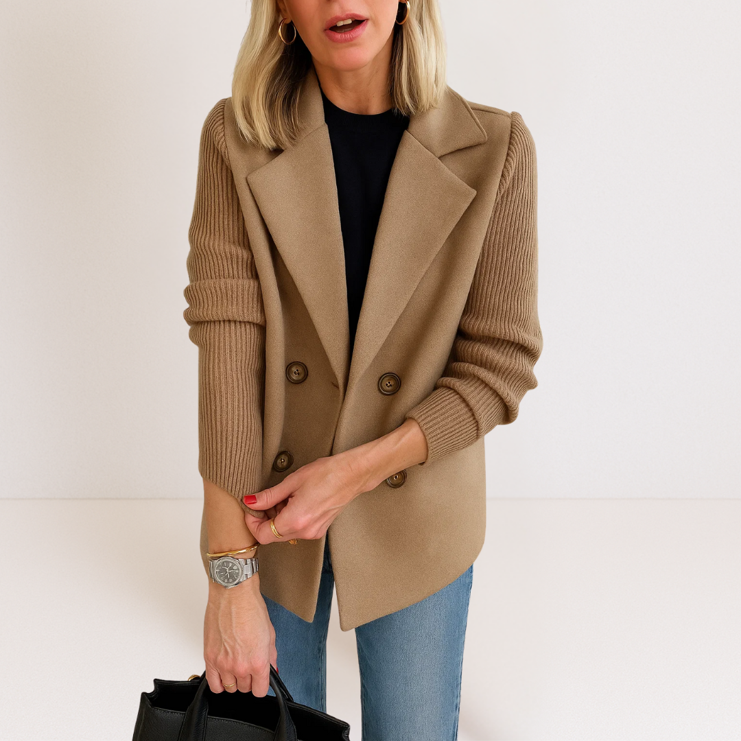 Women's Double Breasted Knit Sleeve Blazer