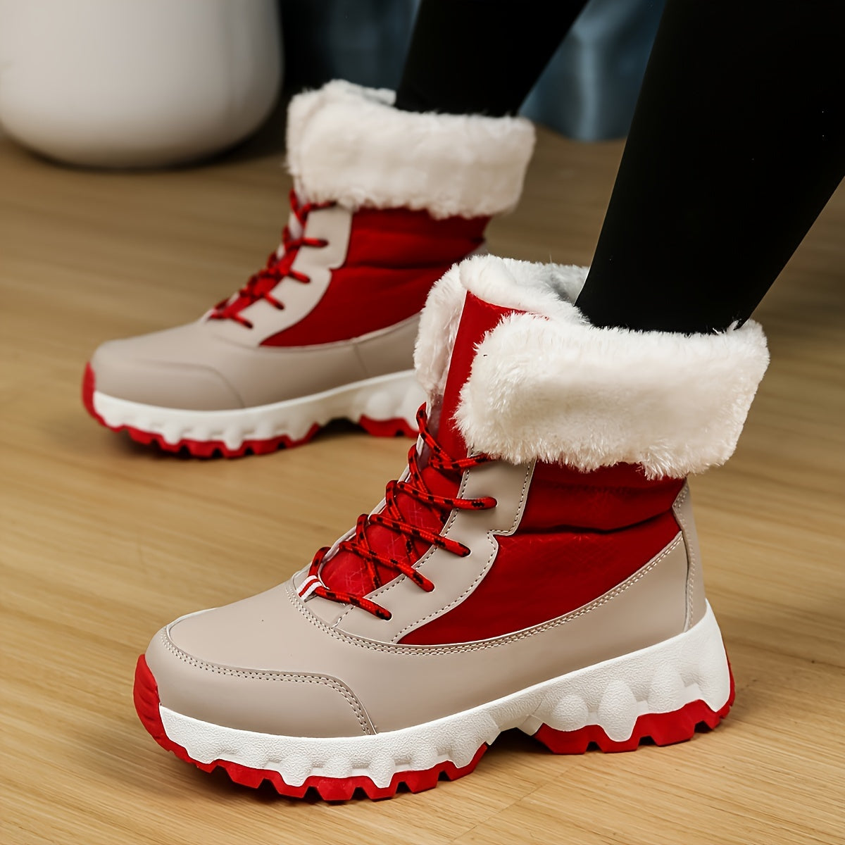 Cozy Lace Up Snow Boots for Women with Plush Cuff Rugged Sole Winter Snowproof Style