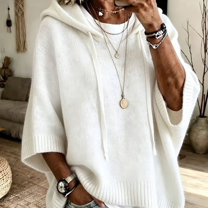 Easy Knit Oversized Hoodie for Women with Hooded Neck Half Sleeve Batwing Easy Style