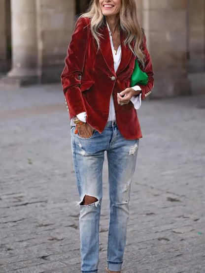 Women's Velvet Peak Lapel Blazer