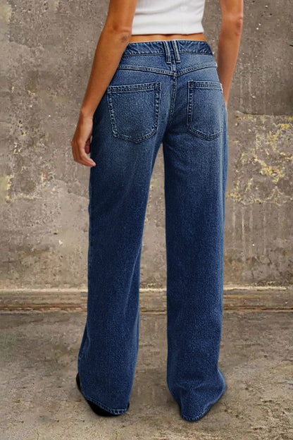 Effortless Wide Leg Jeans for Women with Low Rise Faded Wash Relaxed Casual Style