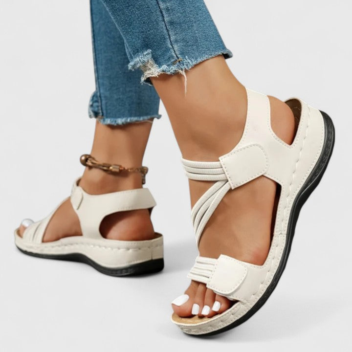 Comfortable Wedge Sandal for Women with Crisscross Strap Velcro Closure Cushioned Sole Casual Style