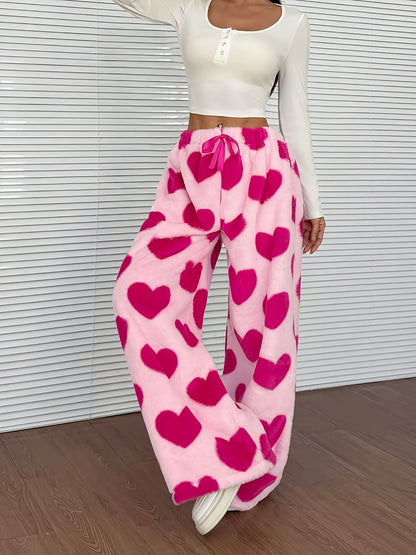 Warm Plaid Plush Sweatpants for Women with Elastic Drawstring Wide Leg Fleece Loungewear Style