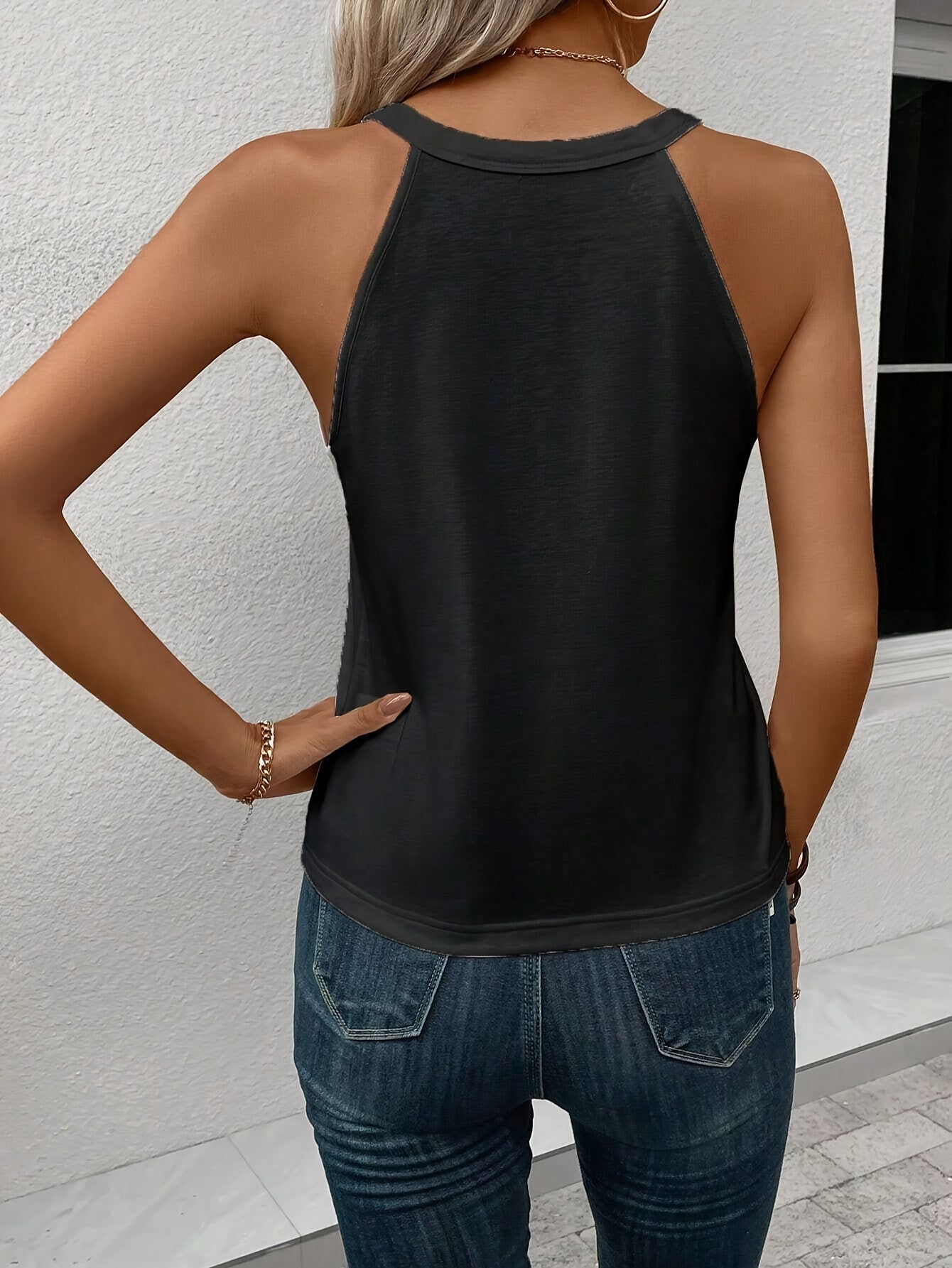 Effortless Heart Print Tank Top for Women with High Neck Sleeveless Racerback Casual Style