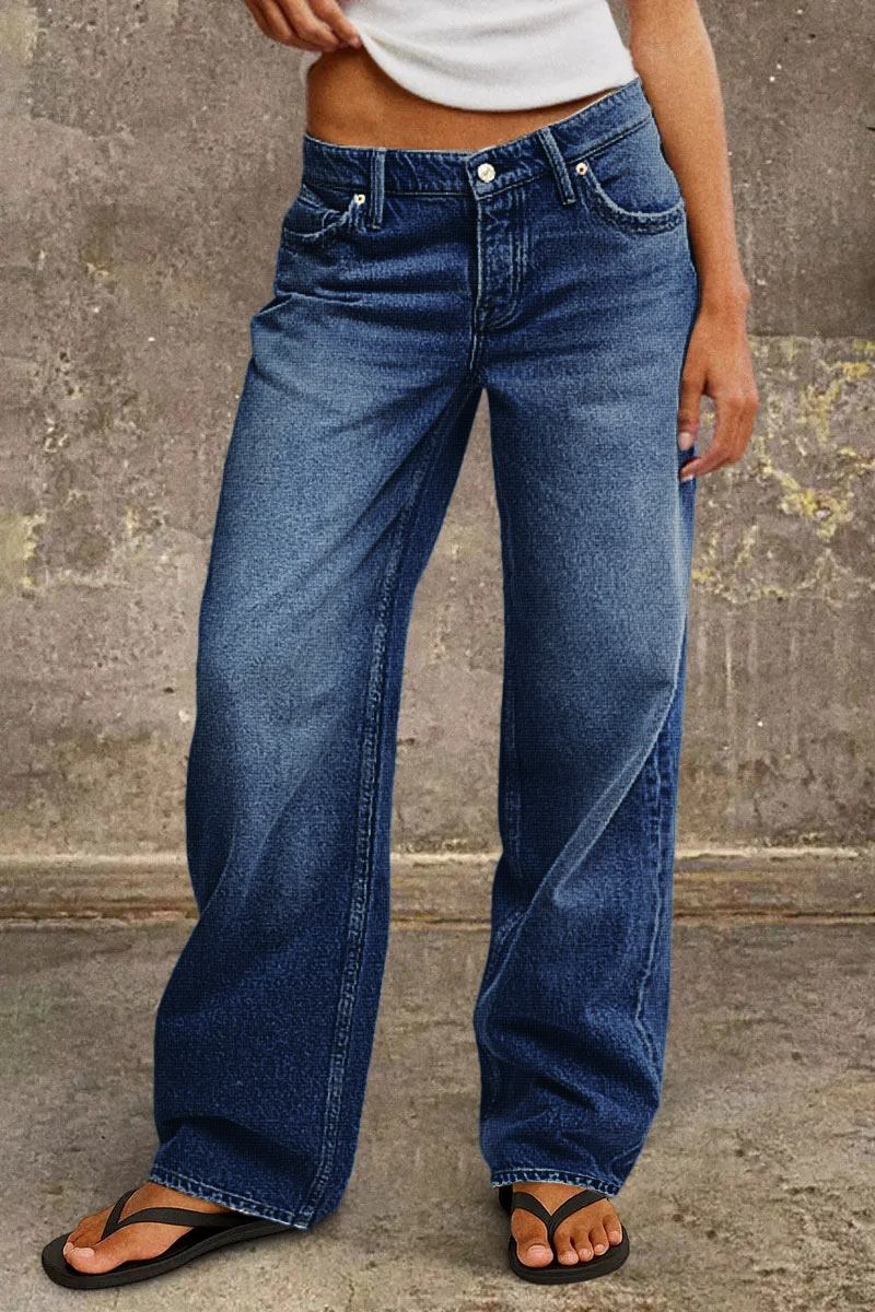 Effortless Wide Leg Jeans for Women with Low Rise Faded Wash Relaxed Casual Style
