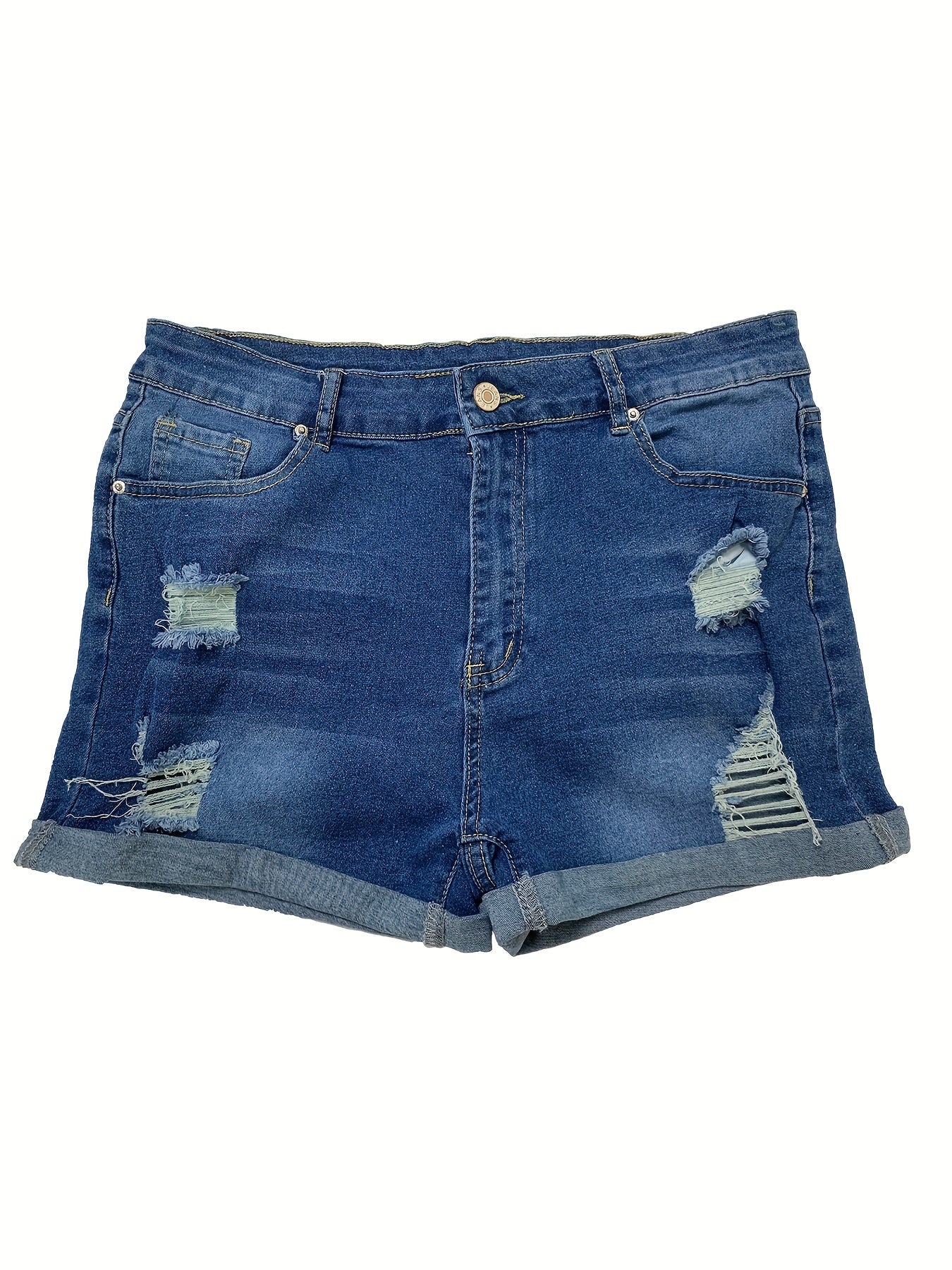 Effortless Distressed Denim Shorts for Women with High Waisted Cuffed Hem Casual Style