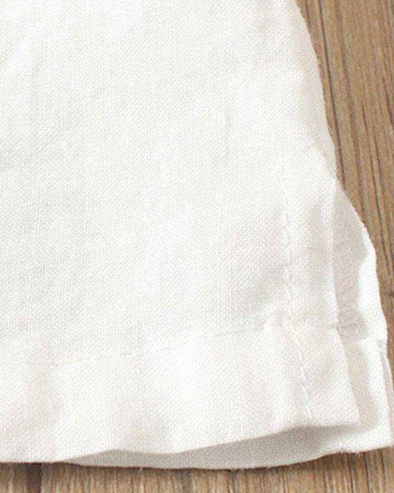Effortless Linen Blouse for Women with Round Neck Short Sleeve Button Placket Relaxed Style