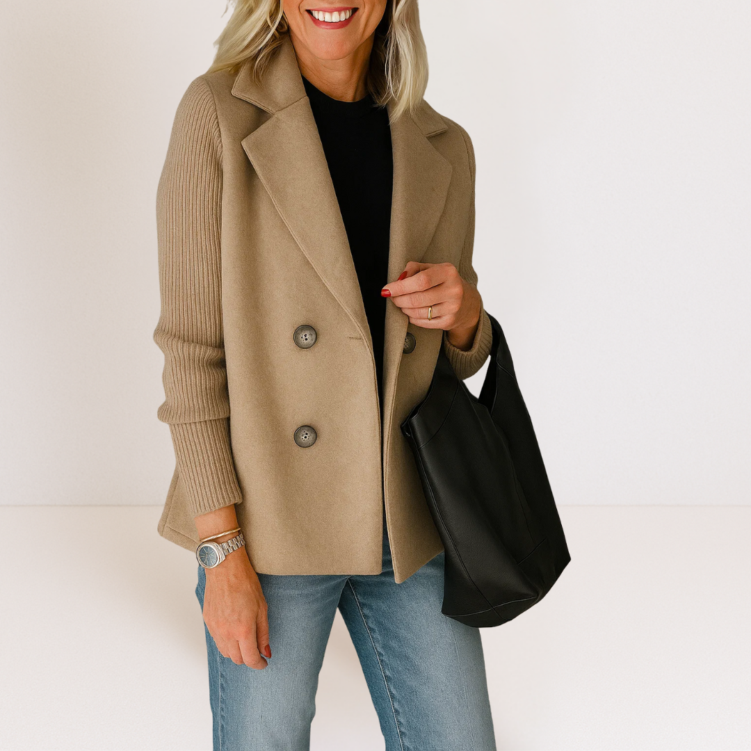 Women's Double Breasted Knit Sleeve Blazer