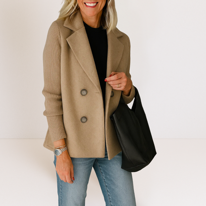 Women's Double Breasted Knit Sleeve Blazer