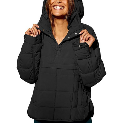 Women's Oversized Quilted Snap Collar Pullover Jacket