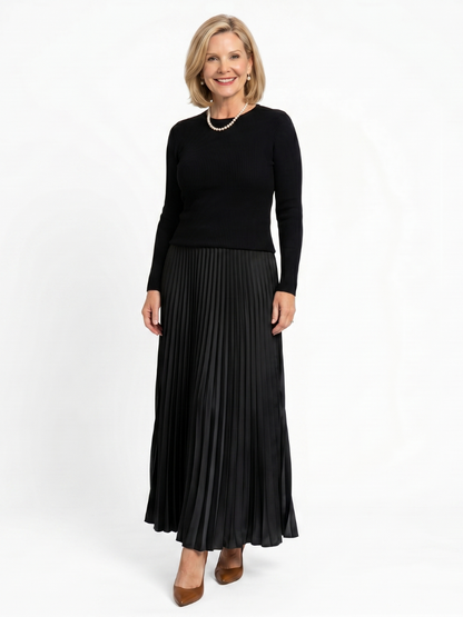 Women Pleated Satin Maxi Skirt
