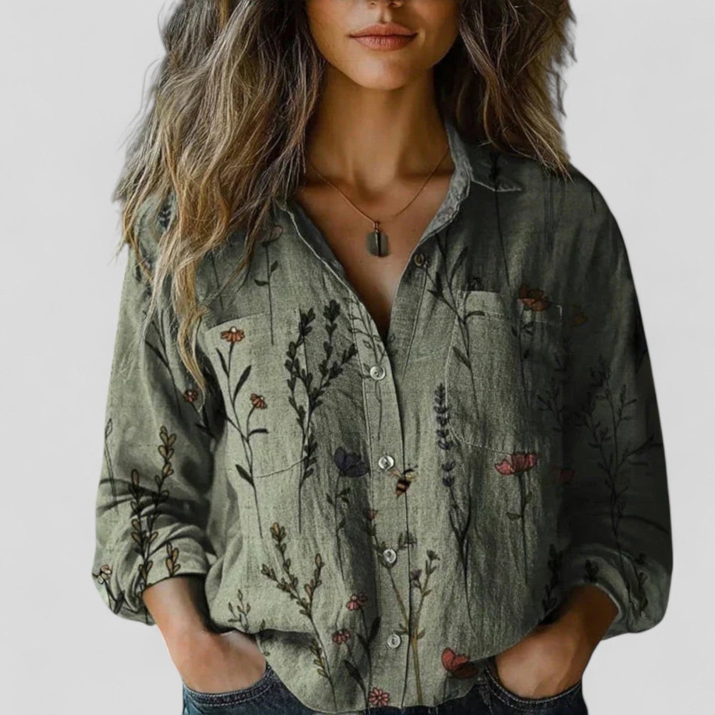 Effortless Patchwork Floral Blouse for Women with Collar Long Sleeve Button Front Bohemian Style