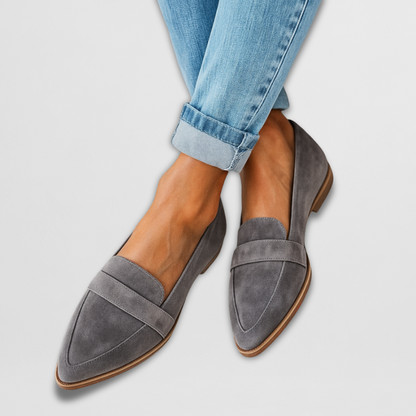 Effortless Suede Pointed Toe Loafer for Women with Penny Strap Slip On Flat Casual Style