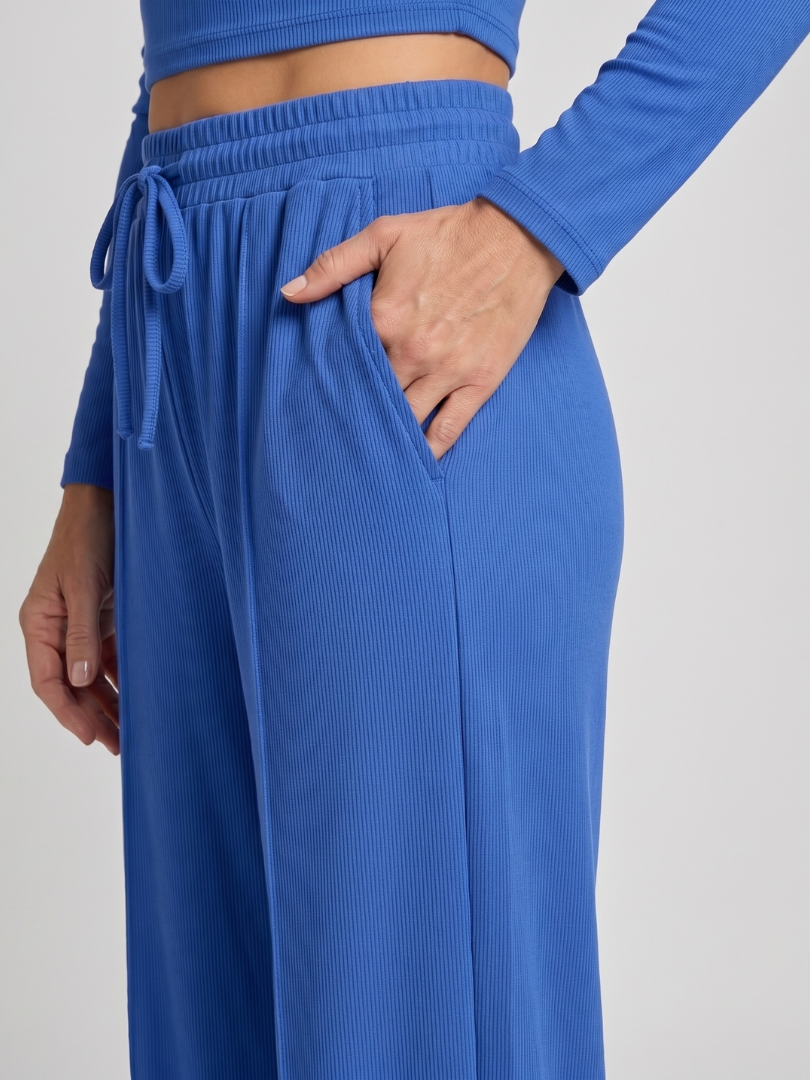 Women Long Sleeve Crop Top and Wide Leg Pants Set