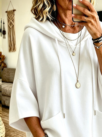 Easy Fleece Oversized Hoodie for Women with Drawstring Hood Batwing Sleeve Kangaroo Pocket Easy Style