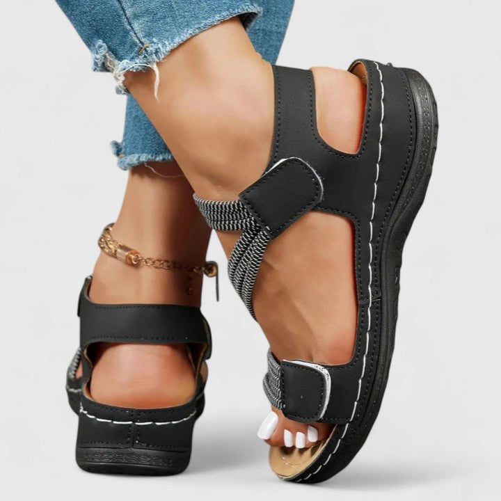 Comfortable Wedge Sandal for Women with Crisscross Strap Velcro Closure Cushioned Sole Casual Style