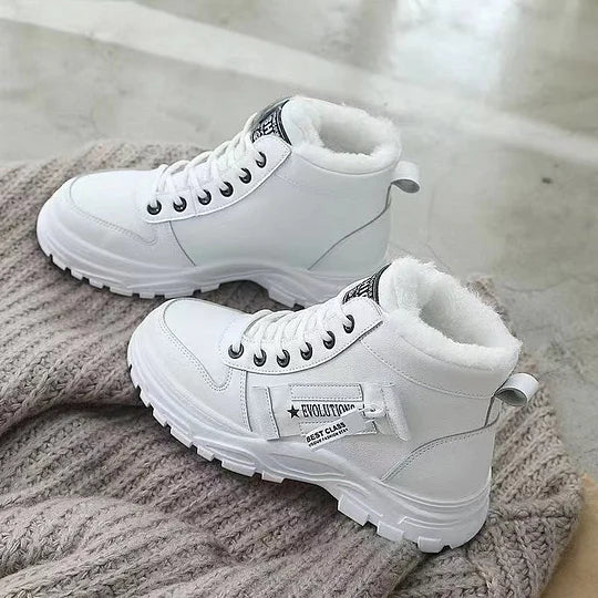 Stylish Rainproof Boots for Women with Faux Fur Lined Lace Up Platform Chunky Sole Style