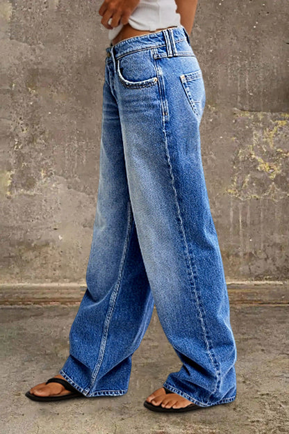 Effortless Wide Leg Jeans for Women with Low Rise Faded Wash Relaxed Casual Style