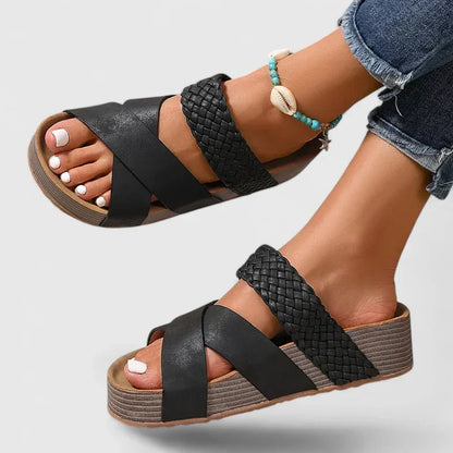 Effortless Woven Platform Sandal for Women with Crisscross Strap Wedge Sole Boho Style